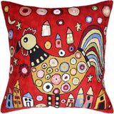 Red Rooster Accent Pillow Cover Bird Cockerel Decorative Pillowcase Karla Gerard Farmhouse Sofa Cushions Hand Embroidered Wool 18x18