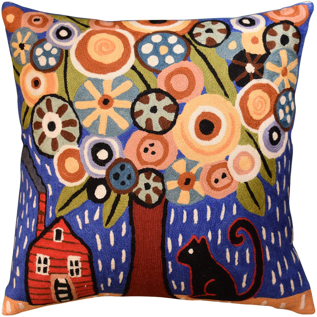 Home Sweet Home Karla Gerard Accent Pillow Cover Handembroidered Wool 18"x18" - KashmirDesigns