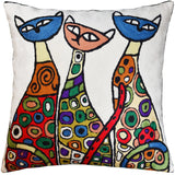 Modern Cats Ivory Cream Kitties Triplets Throw Pillow Cover Handmade Wool 18x18