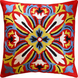 Red French Floral Medallion Decorative Pillow Cover Handembroidered Wool 18x18