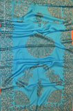 Celestial Blue Medallion Paisley Shawl Hand Embroidered Suzani Needlework Wrap 27x76