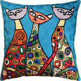 Modern Cats Bright Turquoise Kitties Triplets Accent Pillow Cover Wool 18x18