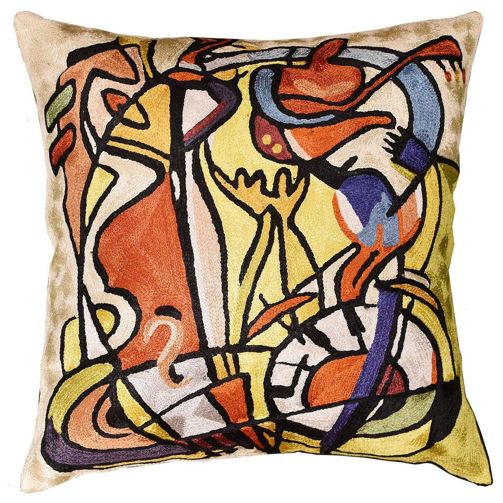 Wild Party I by Alfred Gockel Accent Pillow Cover Handmade Art Silk 18" x 18" - KashmirDesigns