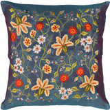 Tropica Blue Floral Design Decorative Cotton Pillow Cover Embroidered 17