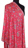 Harmonia Jamawar Shawl Pashmina Ruby Red Pink Antelope Handloom Suzani Needlework Wrap Natural 27x76”