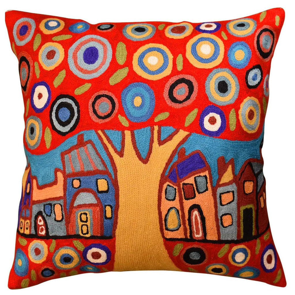 Red Tree Karla Gerard Decorative Pillow Cover Handembroidered Wool 18"x18" - KashmirDesigns