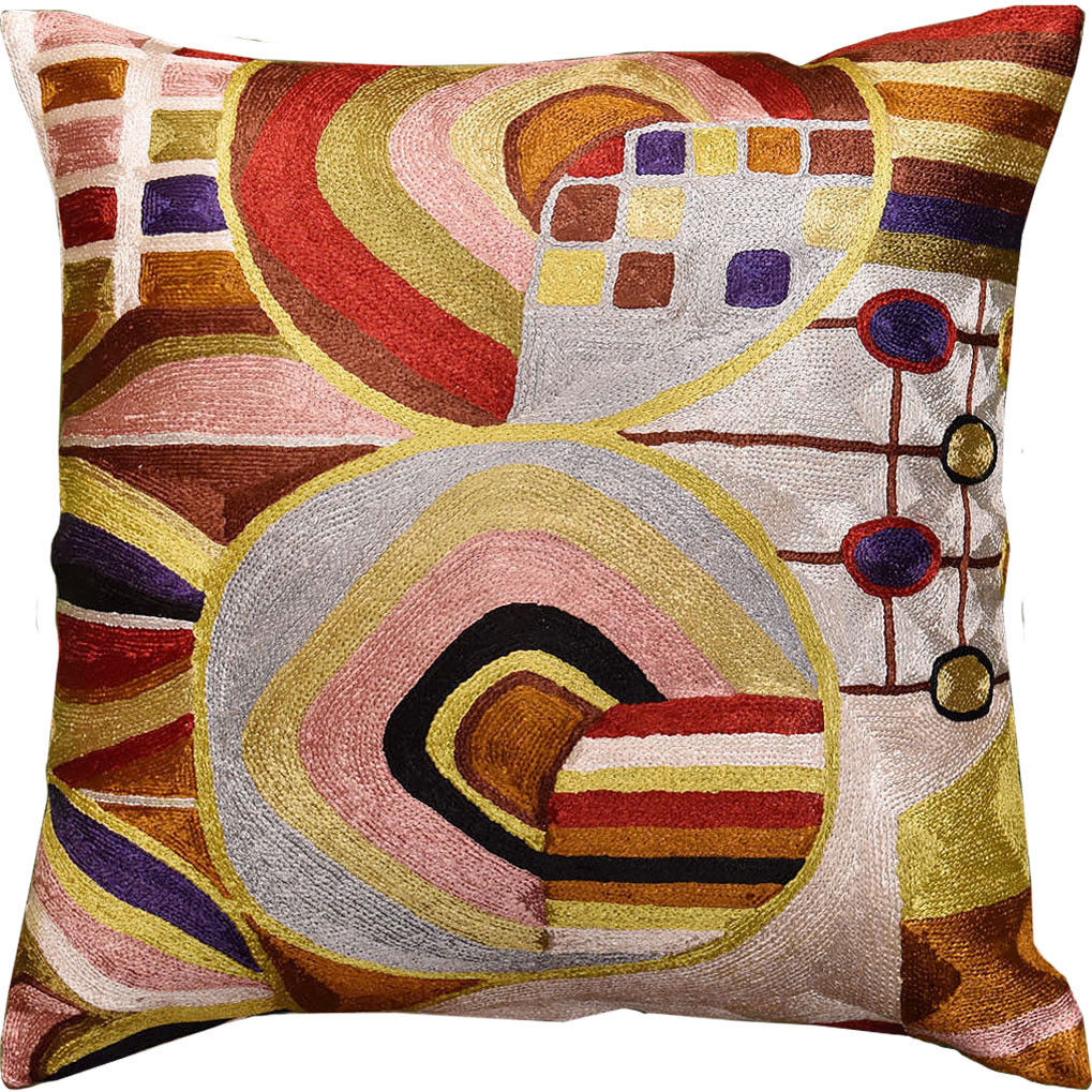 Hundertwasser Biomorph II Accent Pillow Cover Handembroidered Art