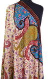 Kalamkari Jamawar Shawl Pashmina Antelope Handloom Suzani Needlework Wrap Natural 40x76”