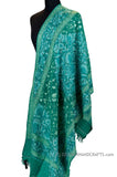Teal Green Floral Kashmir Shawl Hand Embroidered Wrap II Suzani Needlework Wrap 27x76
