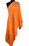 Dia Kashmir Shawl Paisley Orange Tangerine Hand Embroidered Suzani Needlework Wrap 27x76