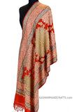 Orange Red Paisley Floral Jamawar Kashmir Shawl Hand Embroidered Suzani Needlework Wrap 27x76