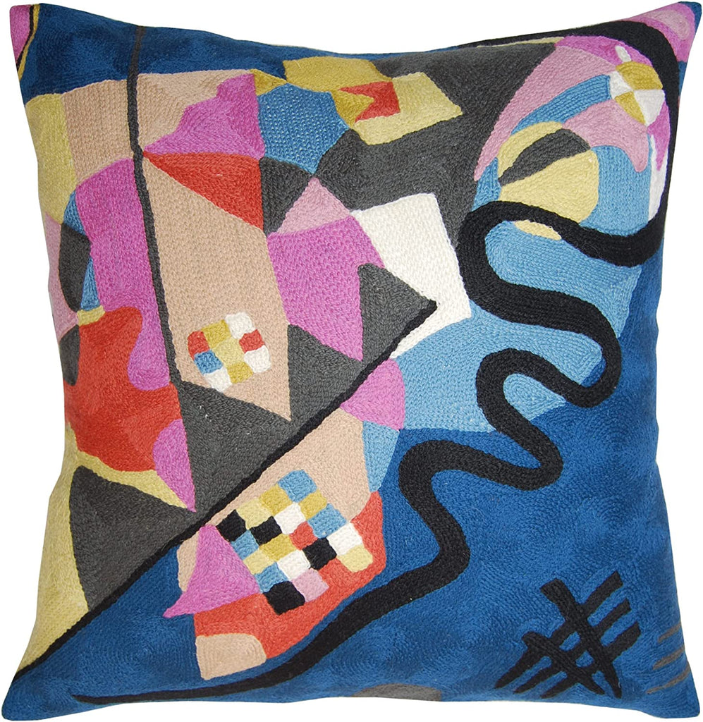 Kandinsky Modern Blue Pillow Cover Flow Abstract Pillowcase Farmhouse Chair Cushion Contemporary Outdoor Cushions Handmade Wool Size 18x18