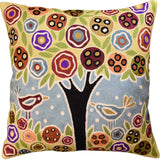 Tree & 2 Birds in Bloom Karla Gerard Pillow Cover Handembroidered Wool 18