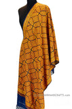 Goldenrod Jamawar Kashmir Shawl Hand Embroidered Suzani Needlework Wrap 27x76