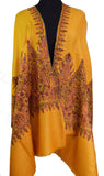 Clio Pashmina Shawl Mustard Antelope Handloom Suzani Needlework Wrap 27x76”