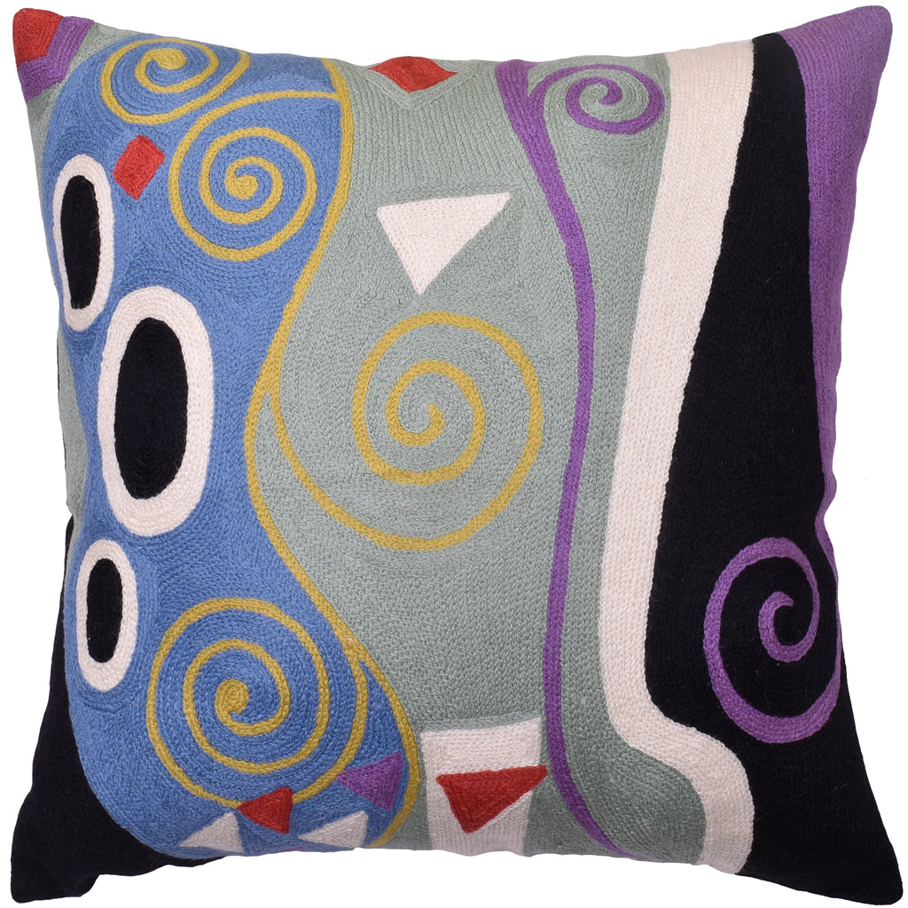 Klimt Cushion Cover Decorative Marine Hand Embroidered Wool 18x18"