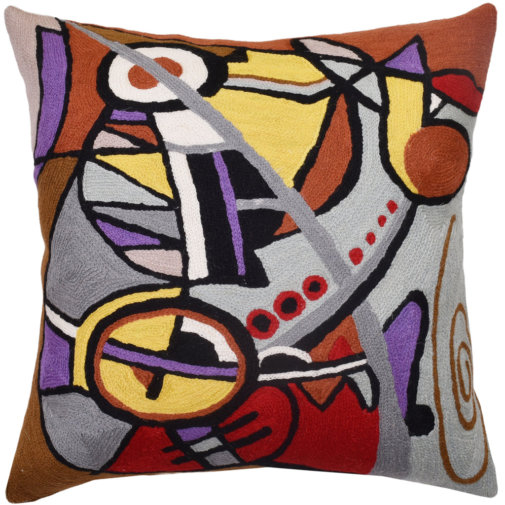 Gockel Decorative Orange Blue Pillow Cover Symphony Accent Chair Cushion Farmhouse Pillowcase Kids Room Cushions Hand Embroidered Wool Size 18x18