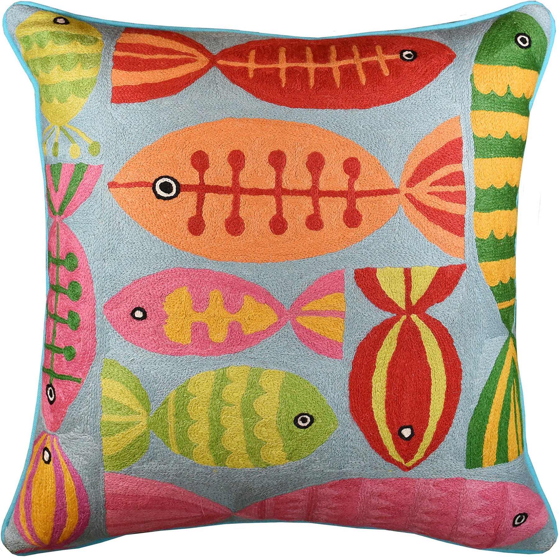 Decorative Fish Pillow Cover Hand Embroidered Wool 18 x 18 – Kashmir  Designs