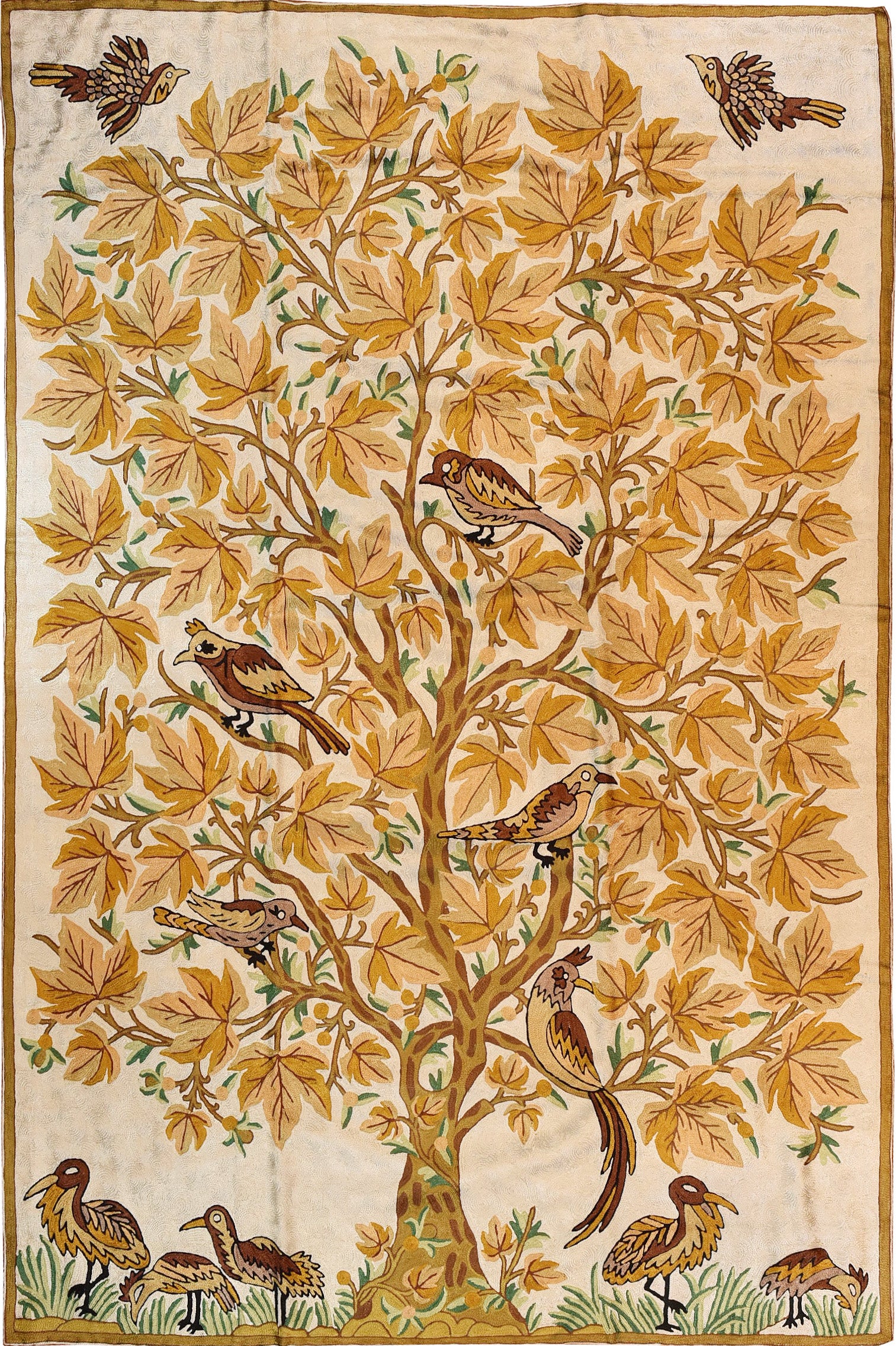 Floral 6ftx4ft Tree of Life Birds Autumn Gold Wall Hanging
