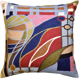 Hundertwasser Biomorph II Decorative Pillow Cover Red Blue Hand Embroidered Wool 18x18
