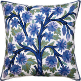 Indigo Blue Floral Pillow Cover Tree of Life Bloom Hand embroidered Wool 18