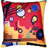 Kandinsky Pillow Cover Heavy Red Decorative Abstract Pillowcase Farmhouse Chair Accent Sofa Cushion Couch Hand Embroidered Wool Size 18x18