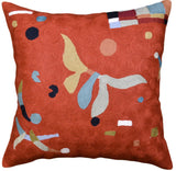 Kandinsky Orange Pillow Cover Biomorph Toss Pillows Accent Hand Embroidered Wool 18x18