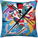 Kandinsky Decorative Pillow Cover Blue Painting Abstract Cushion Wool HandEmbroidered 18x18