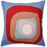 Kandinsky Ruby Pillow Cover Square III Blue Accent Farmhouse Chair Cushion Pillowcase Kids Room Cushions Hand Embroidered Wool Size 18x18