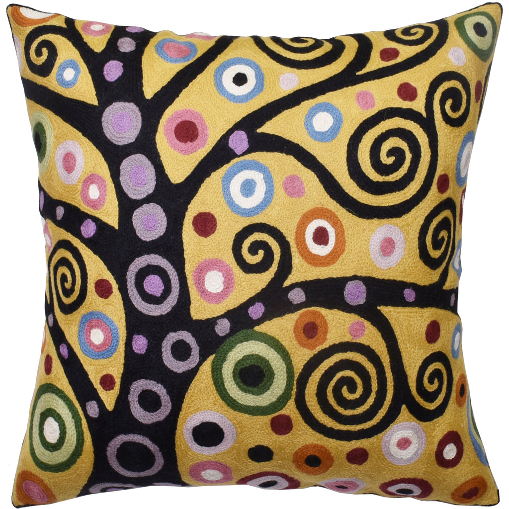 Klimt Accent Yellow Pillow Cover Tree Of Life Pillowcase Throw Chair Gold Cushion Modern Farmhouse Couch Cushion Needlepoint Size 18x18