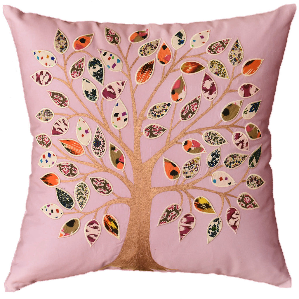 Lavender Tree of Life Decorative Pillow Cover Cotton Applique Work 18"x18" - KashmirDesigns