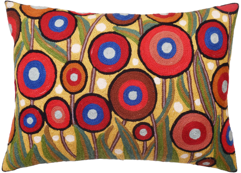 Lumbar Yellow Poppy Floral Pillow Cover Red Poppies Flower Pillows Farmhouse Chair Cushion Floral Poppy Hand embroidered Size 14x20
