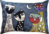 Lumbar Picasso Dark Gray Cats Accent Pillow Cover Handembroidered Wool 14x20