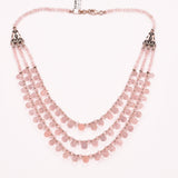 Pink Rose Quartz Teardrop Necklace Sterling Silver 3 Line Briolette Matinee Collar Necklaces Handcrafted