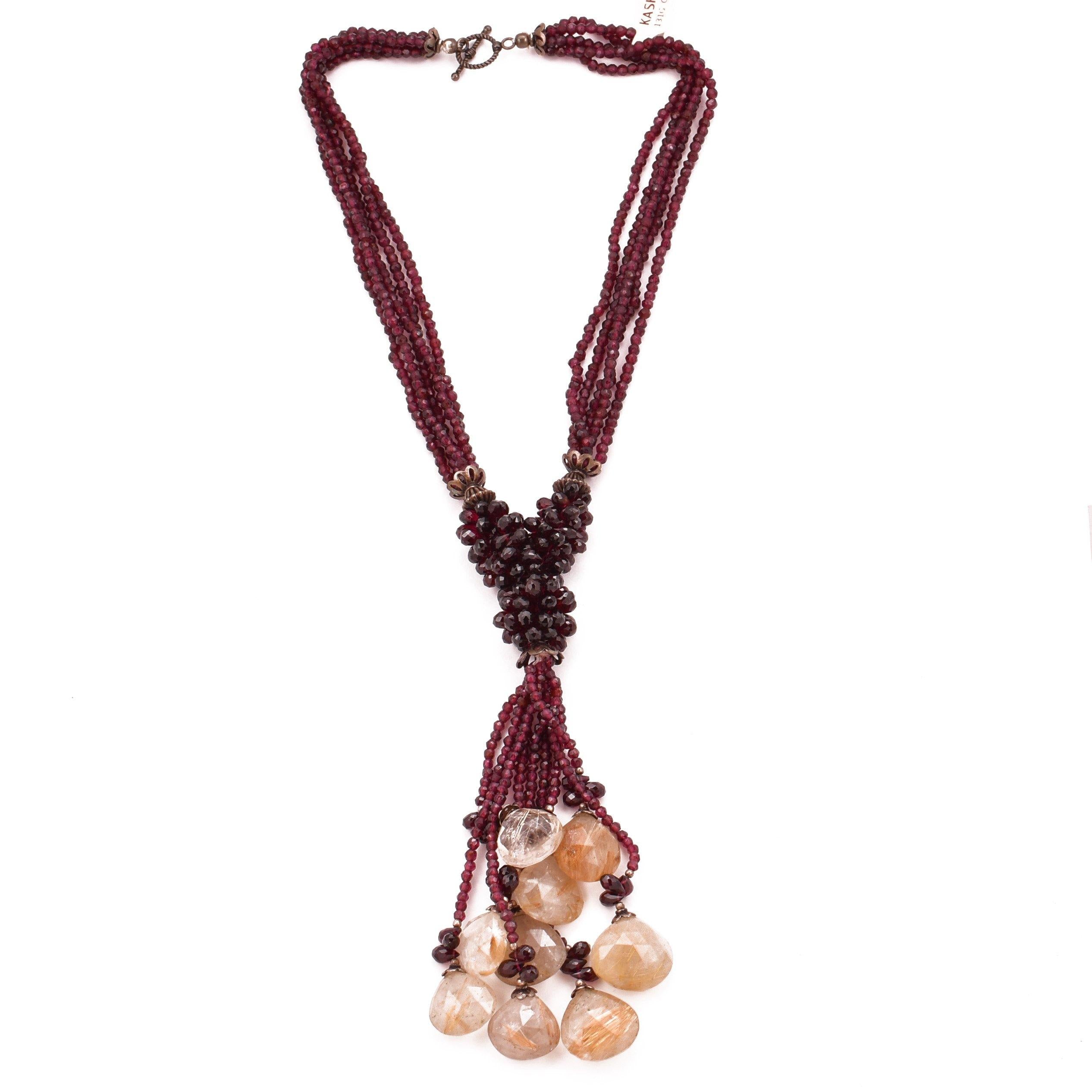 Red Garnet Necklace 925 Sterling Silver Briolette Cascade Collar