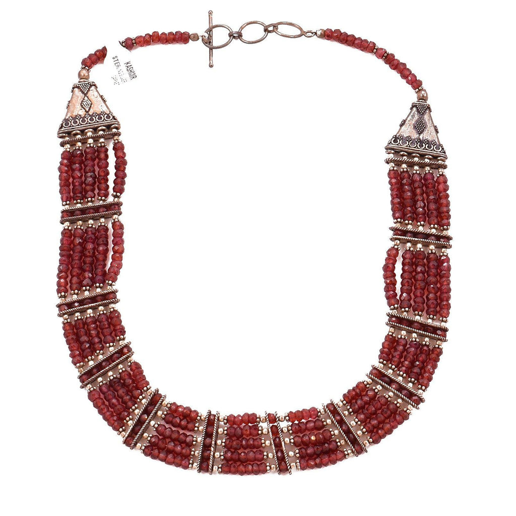 Red Garnet Choker Small 925 Sterling Silver Necklace Natural Gemstones Collar Handcrafted - Kashmir Designs