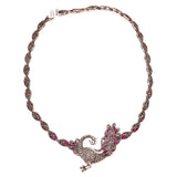Red Ruby Quartz Peacock Necklace Marcasite Choker 925 Sterling Silver Natural Gemstones Handcrafted