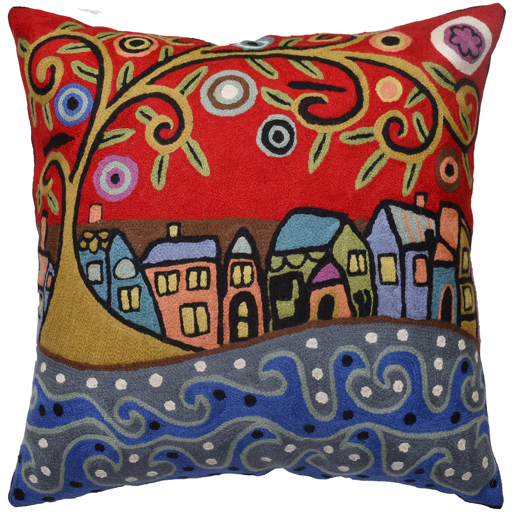 By The Sea Karla Gerard Decorative Pillow Cover Handembroidered Wool 18"x18"