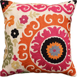 Suzani Decorative Pillow Cover Medallion I Elements Handembroidered Wool 18x18
