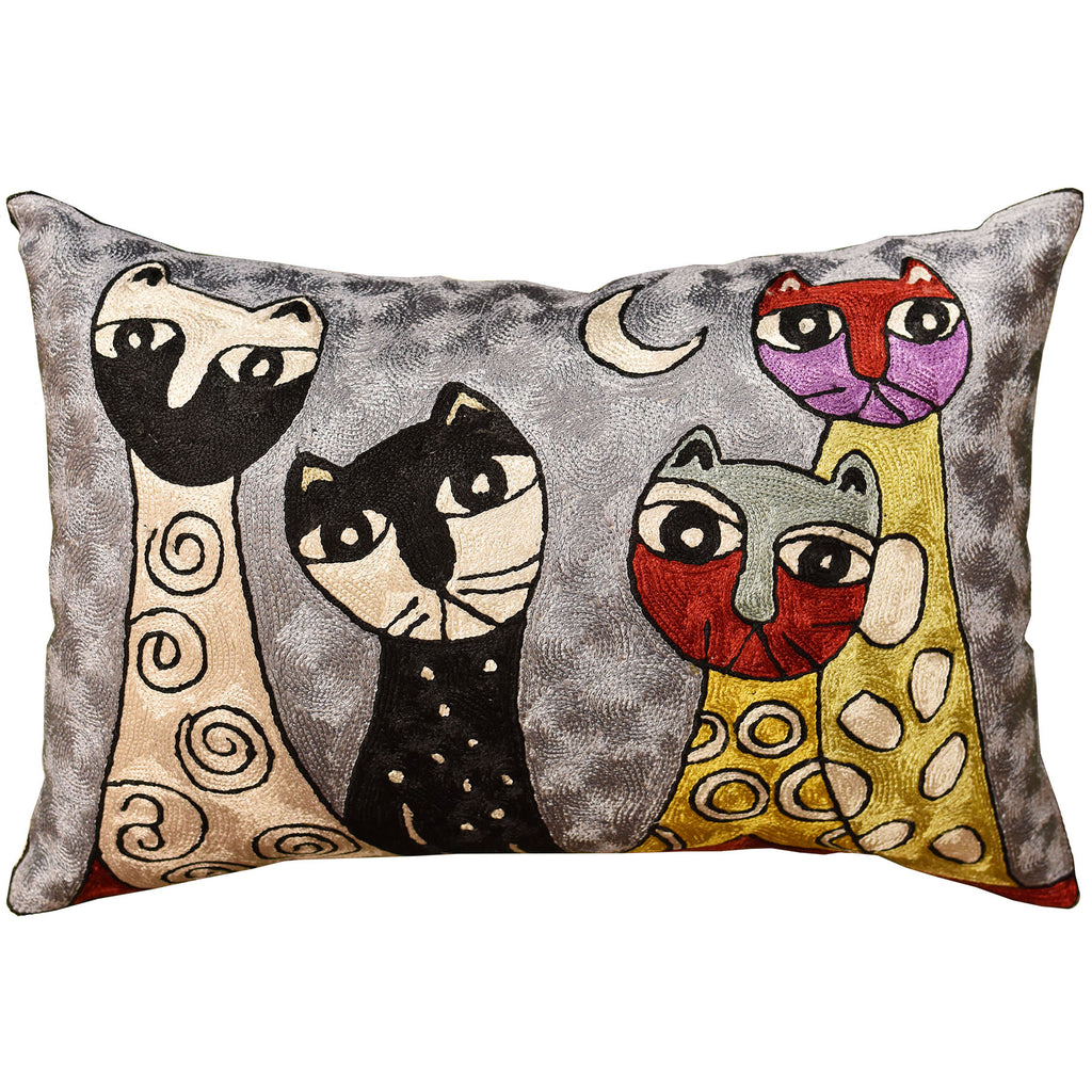 Lumbar Picasso Light Blue Four Cats Rectangle Pillow Cover Art Silk 14x20" - KashmirDesigns