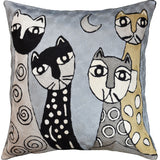 Picasso Light Blue Cats Quadruplets Decorative Pillow Cover Handmade Wool 18x18