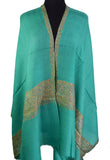 Doris Pashmina Ring Shawl Green Turquoise Antelope Handloom Suzani Needlework Wrap 27x76”