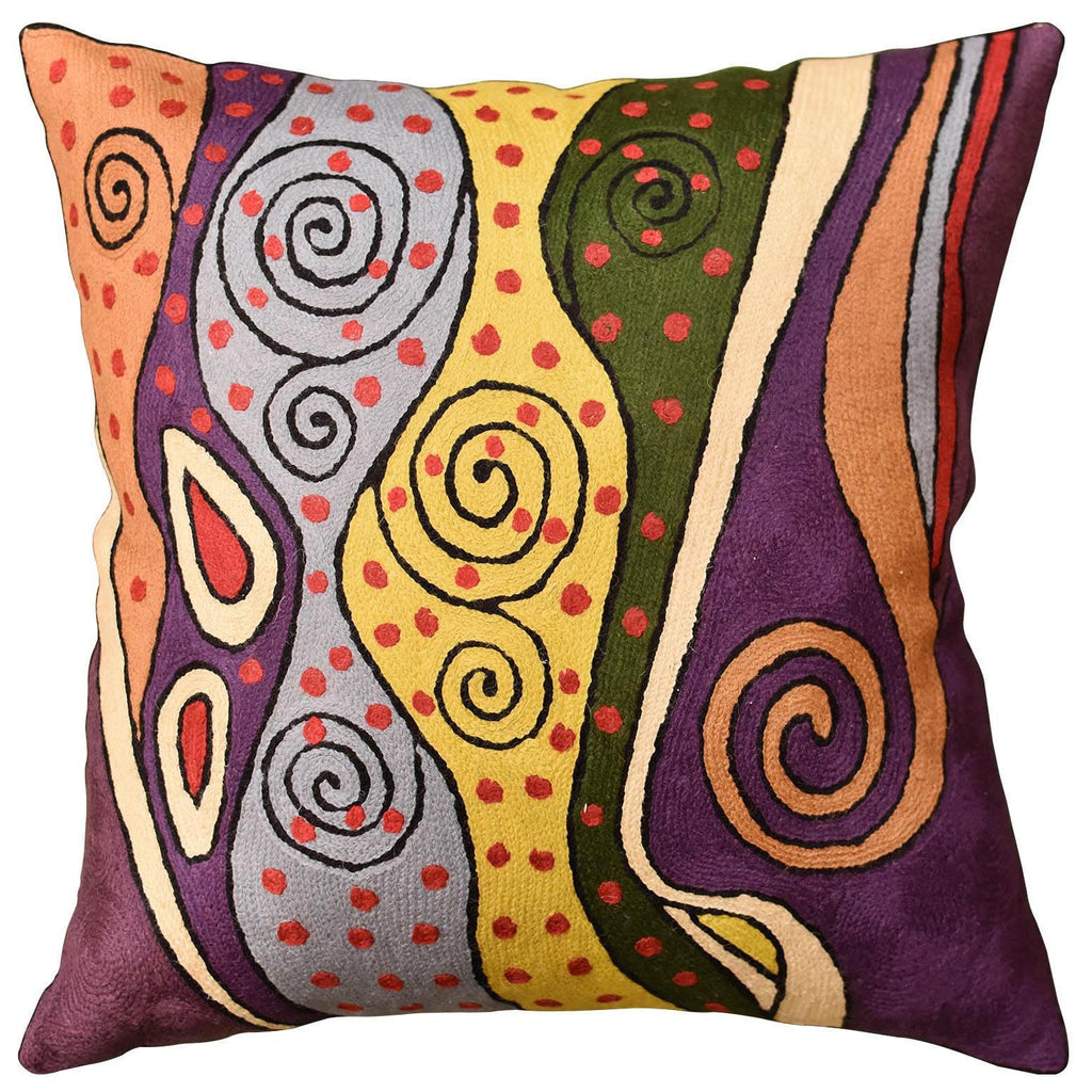 Klimt Purple Night Sky II Accent Pillow Cover Handembroidered Wool 18"x18" - KashmirDesigns