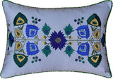 Lumbar Blue Floral Cotton Decorative Pillow Cover Silk Embroidery  14