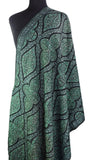Semele Kashmir Shawl Paisley Teal Green Hand Embroidered Suzani Needlework Wrap 27x76