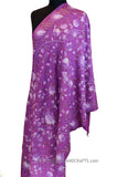 Purple Floral Kashmir Shawl Hand Embroidered Handloom Suzani Needlework Wrap 27x76