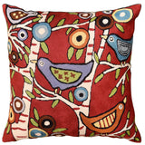 Four Birds By Karla Gerard Red Accent Pillow Cover Handembroidered Wool 18