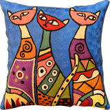 Cute Cats Medium Blue Decorative Pillow Cover Triplets Handmade Wool 18x18