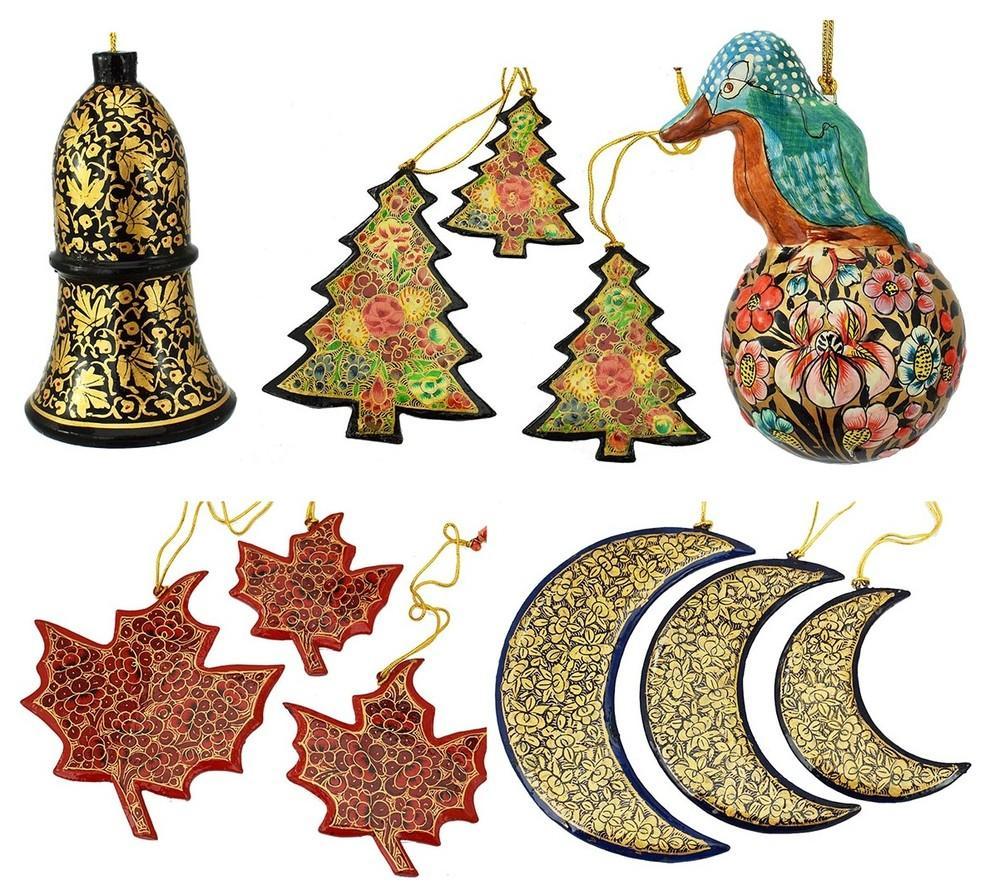 Christmas Ornaments Holiday Decorations, Robin Ball, Bell,Moon, Tree and Star Se - KashmirDesigns