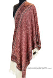 Ivory Cream Kashmir Shawl All Over Hand Embroidered Suzani Needlework Wrap 27x76